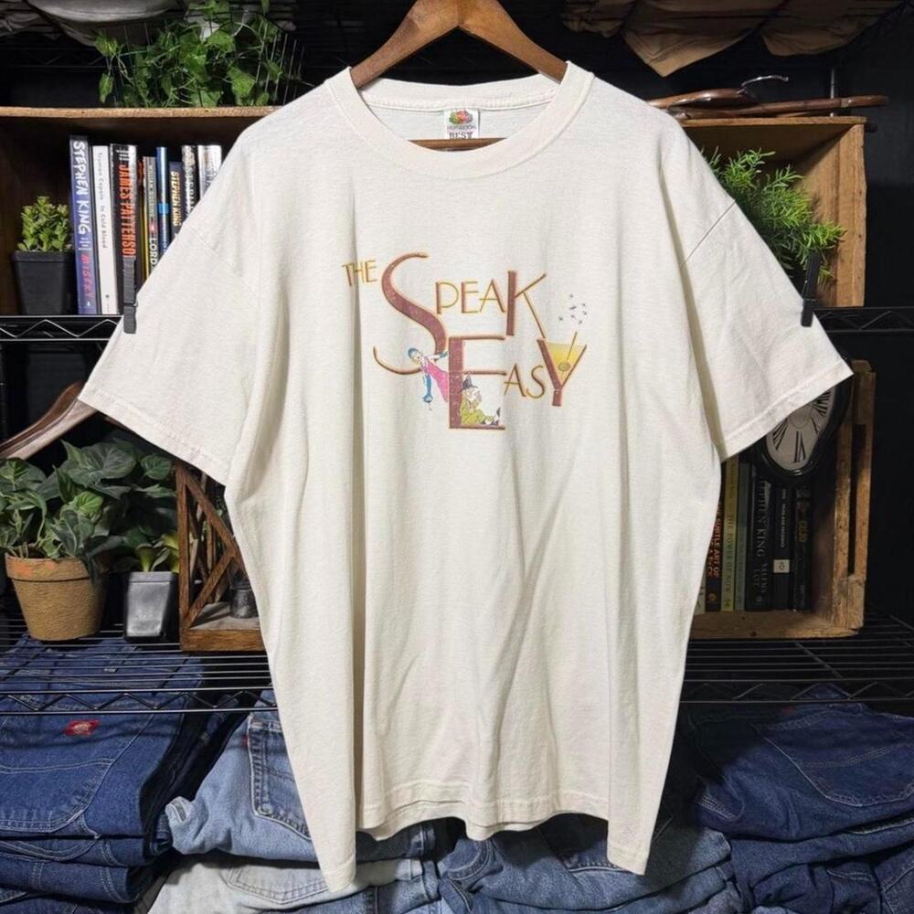 Vintage Y2K The Speak Easy Drinking Tee Shirt Mens XL White Beer Alcohol